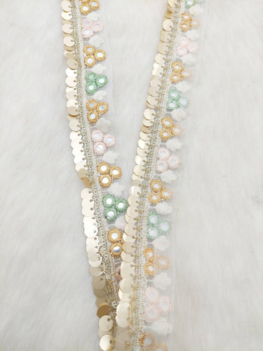 White Fringe Trim With Mirrors, Boho, Bohemian Trim